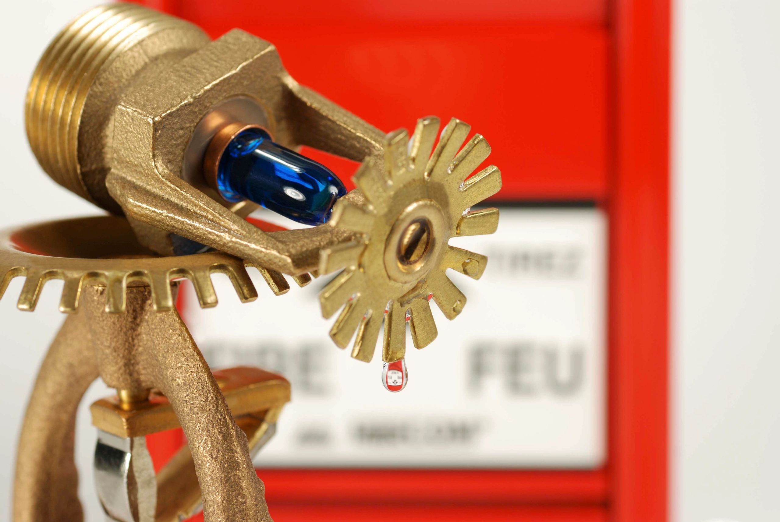 Water droplet on a fire sprinkler head