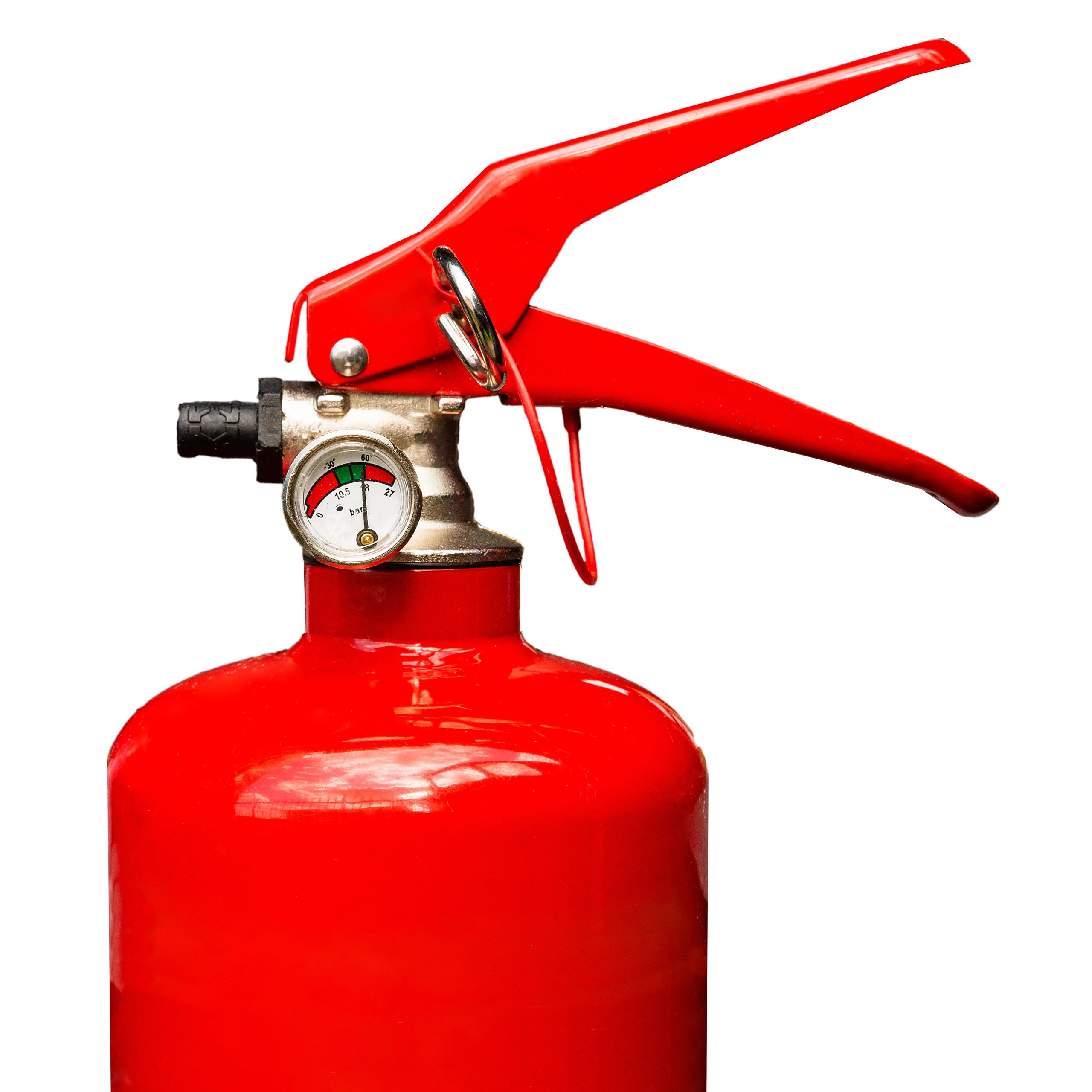 ABC dry powder fire extinguisher product photo on white background